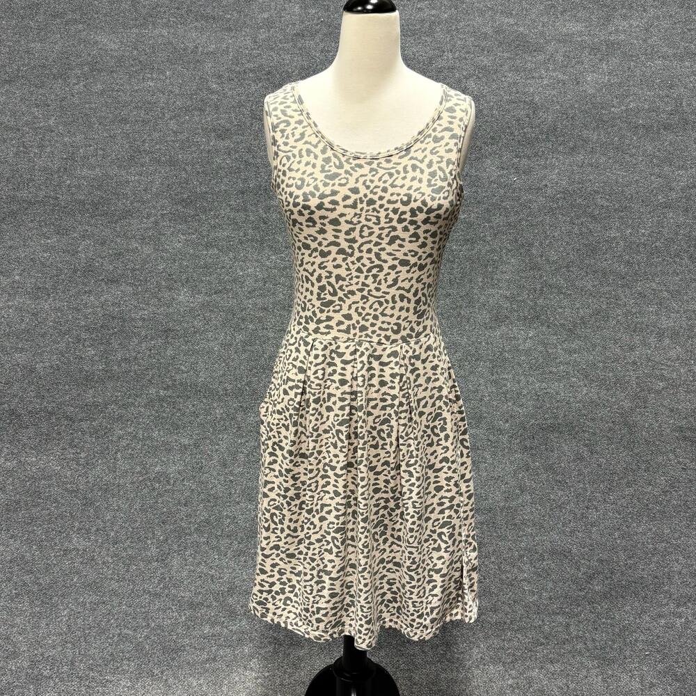 Dress Womens Medium Beige Animal Print Scoop Neck Fit Flare Knee Sundress